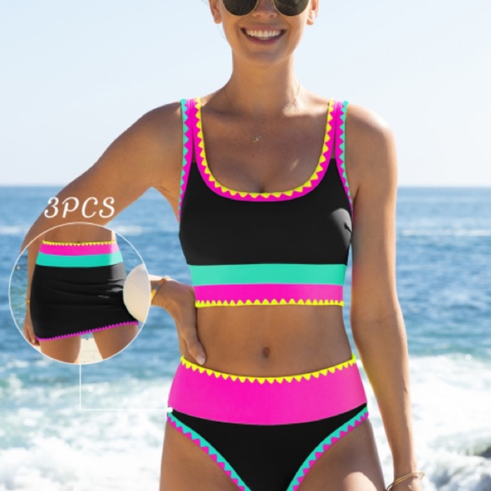 Popvil Colorful Women's 3 piece Swim Set